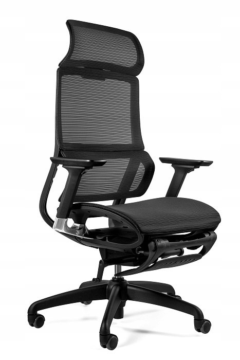Ergonomiczny fotel z podnóżkiem SPACE czarny siatka
