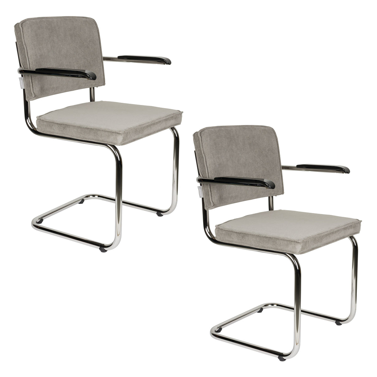 Zuiver Ridge Rib Eetkamerstoelen Armleuning Lichtgrijs - Set van 2