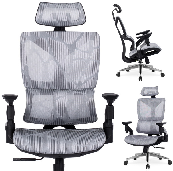 Fotel Biurowy Obrotowy Ergonomiczny Krzesło Do Biurka Szary MARTIN