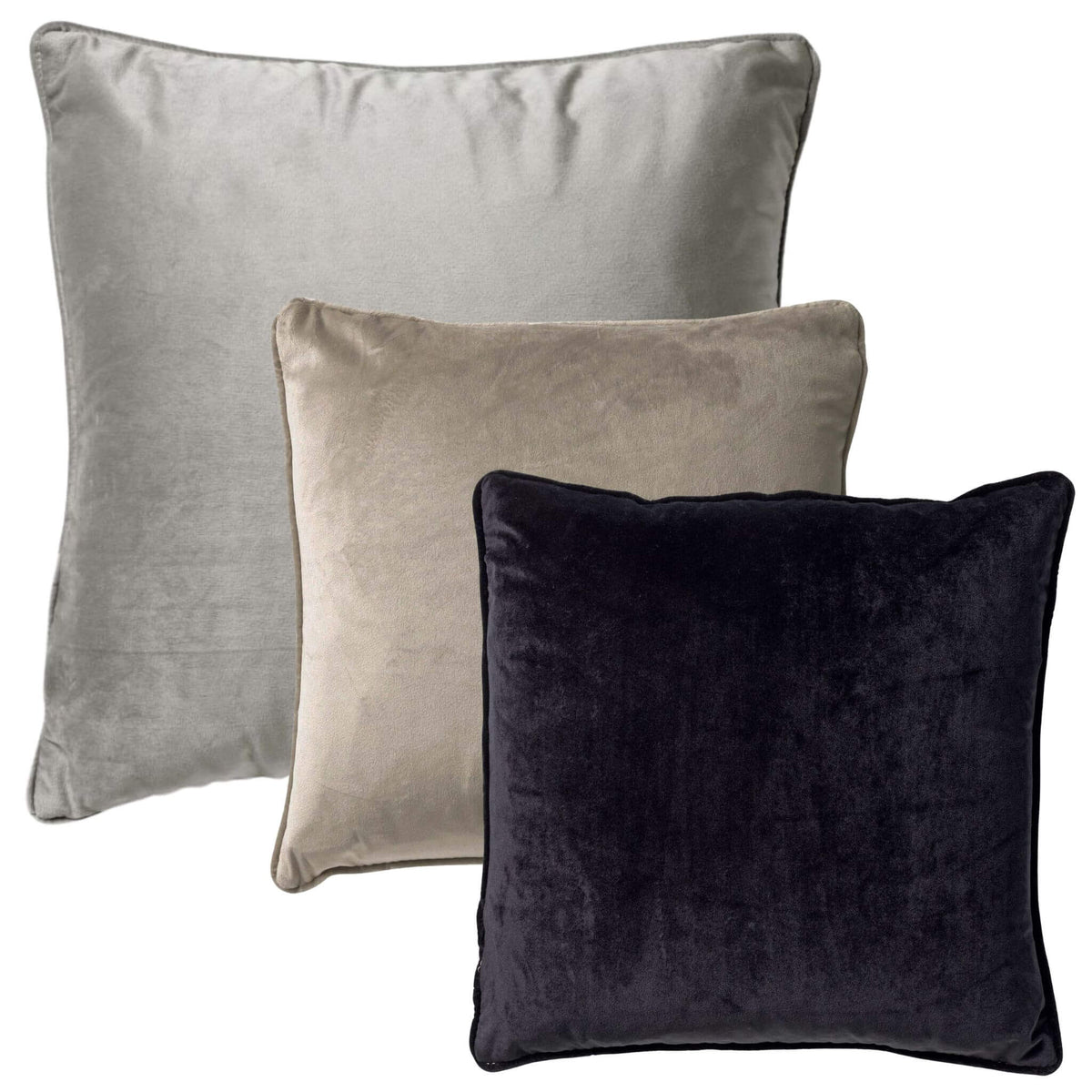 KUSSENSET - 3-delig - Velvet Layers - 60x60 cm, 45x45 cm - inclusief binnenkussens - grijs, taupe, zwart