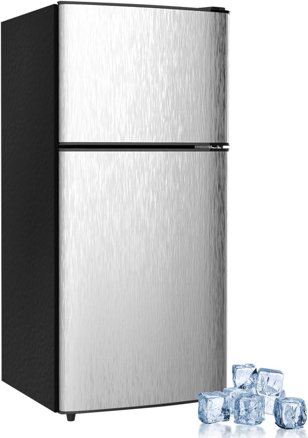 Cucina Magica Mini Fridge with Freezer, 3.2 cuft Small Refrigerator, 7 Adjustable Thermostat, Energy Saving, Low Noise, Double Door Compact Refrigerator for Dorm, Bedroom, Office - Silver