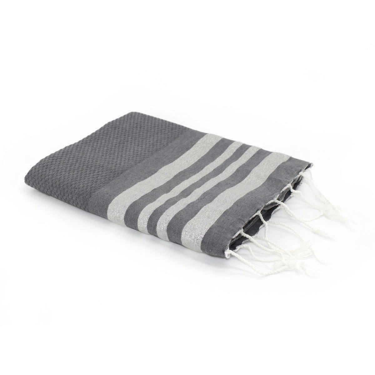 HAMPTONS - Fouta lurex coton  100x200 gris moyen / argent