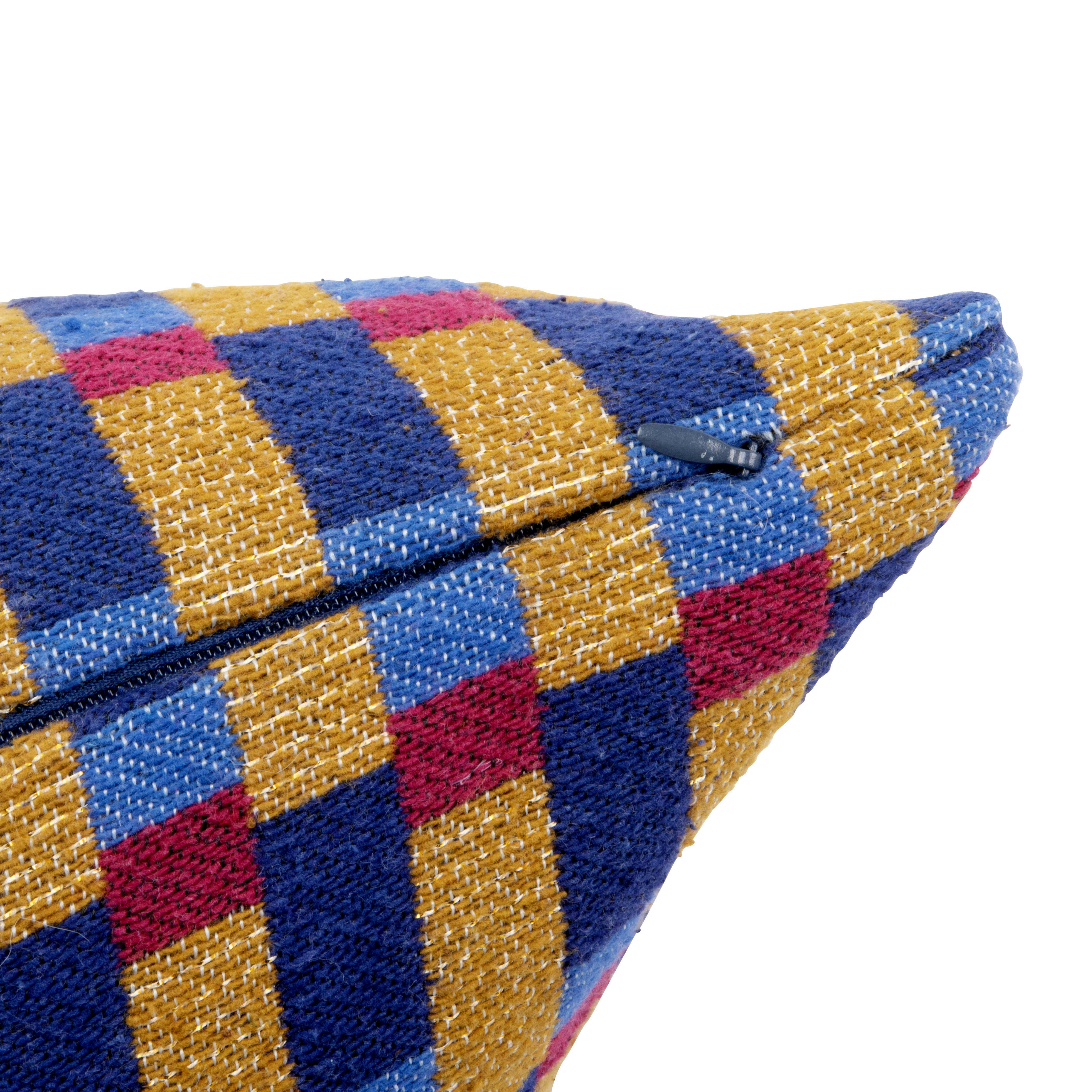 EVERE - Housse de coussin en coton tissé motifs graphiques marron, roses et bleus 40x40