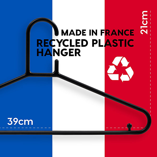 Iris Ohyama, Cintres plastique, Lot de 10 cintres pour vêtements, Noir, Sans BPA, Placards, Epais, Résistants, CHM-39