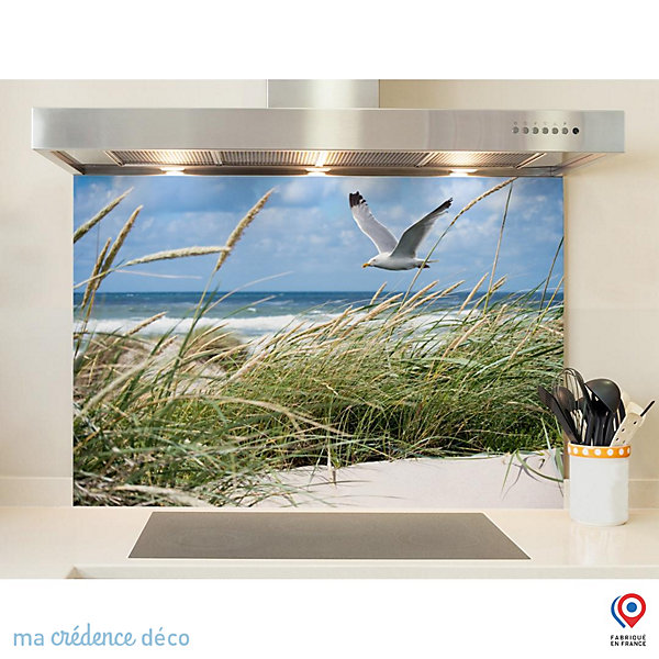 Crédence cuisine fond de hotte Dunes et mouettes 2 - Alu composite - L 60 cm x H 45 cm - MaCrédenceDéco
