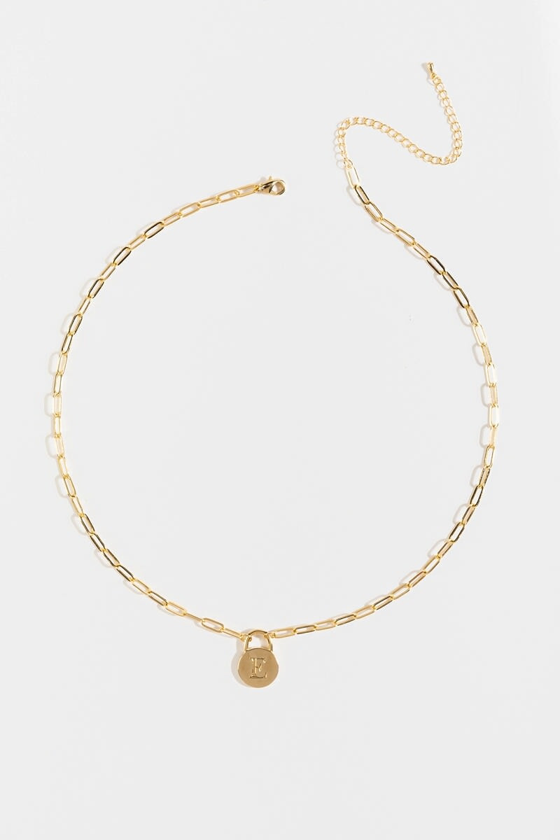 Initial Curb Chain Pendant Necklace Gold