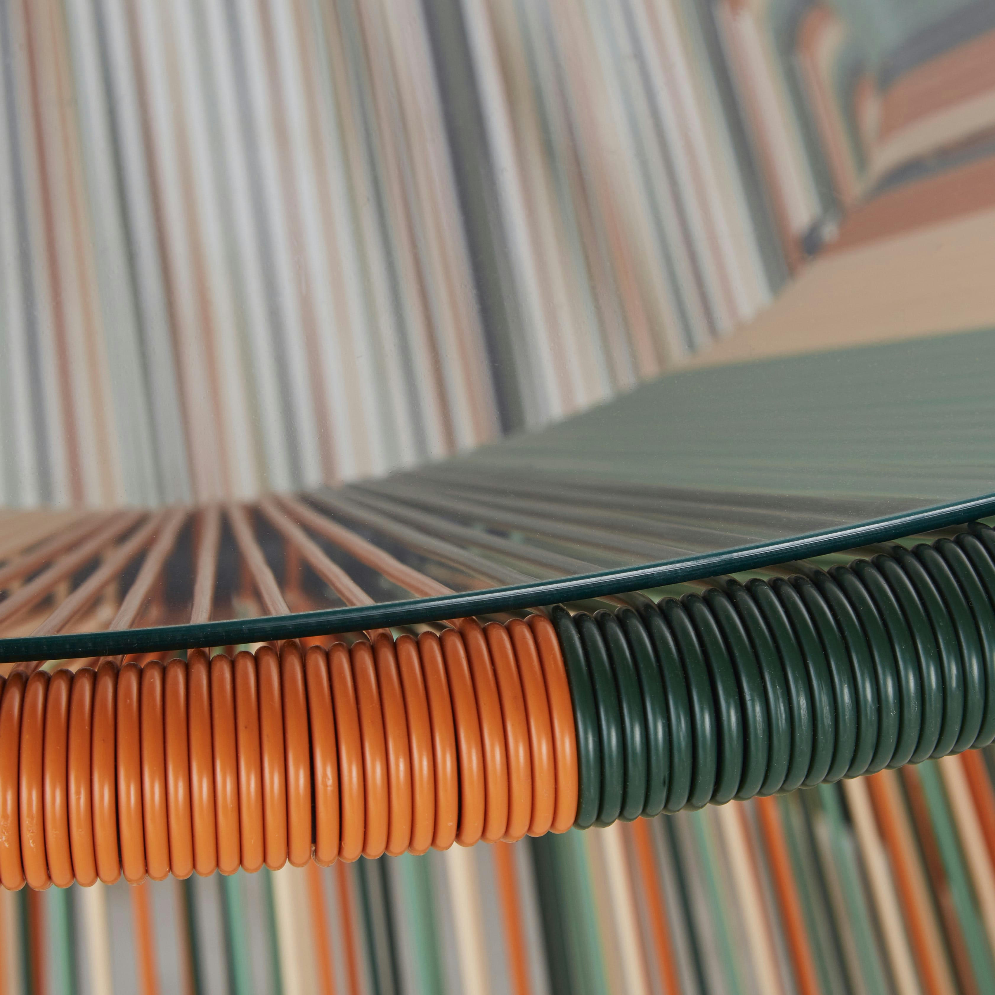 Copacabana Business - Table à dîner de jardin ronde professionnelle 5/6 personnes en résine multicolore et verre trempé