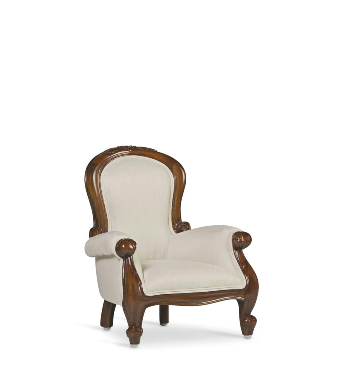 VINTAGE - Fauteuil baby en bois d'acajou marron et polyester blanc