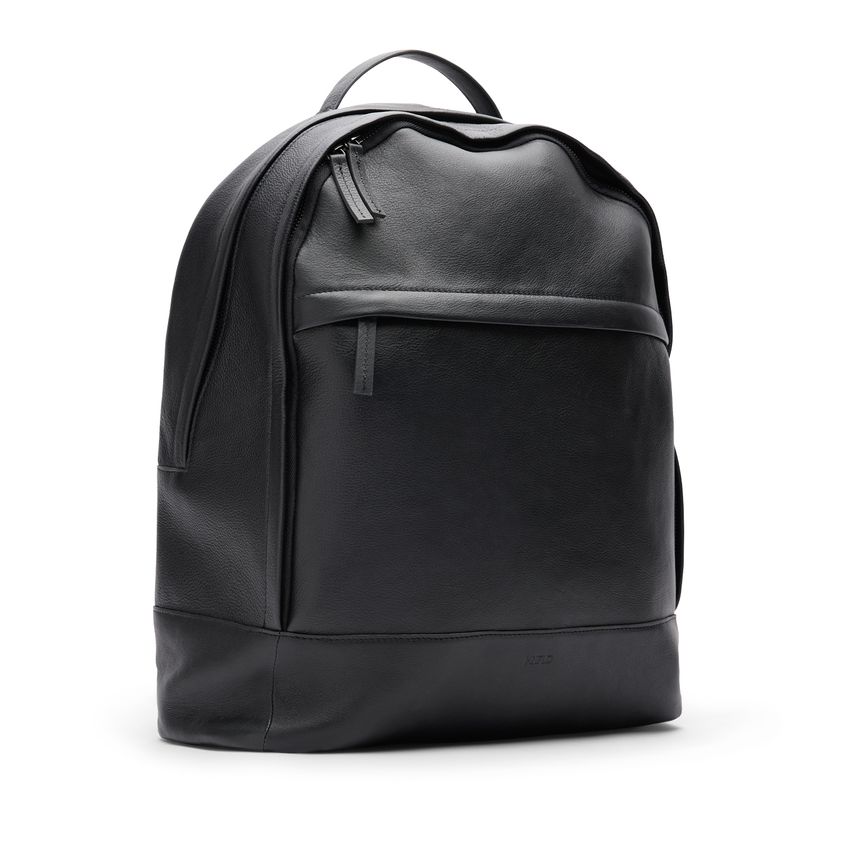Manfield Zwarte leren unisex rugzak