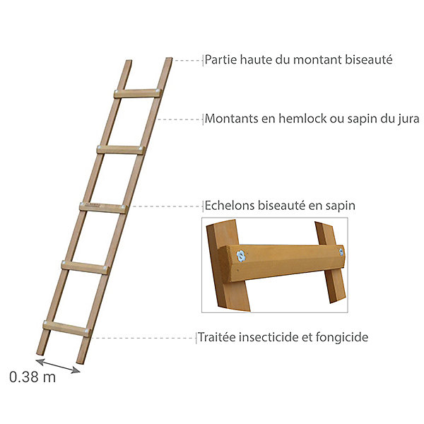 Echelle de toit en bois - Ecartement des barreaux 39cm - Longueur 2.50m - B3125039