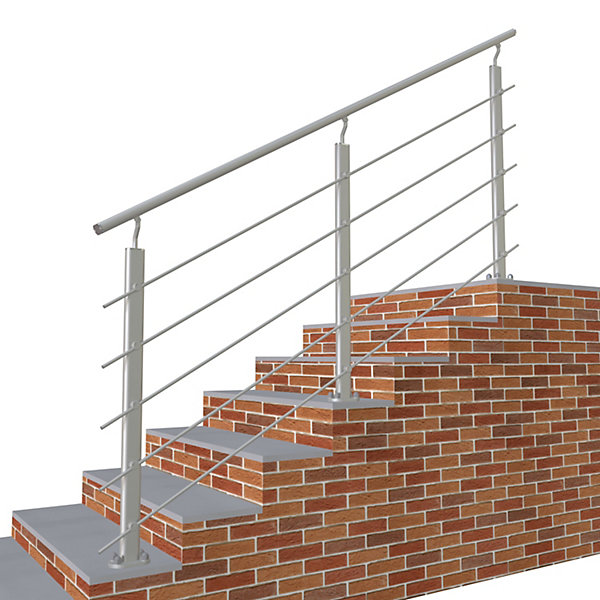 Kit Garde-corps 5 barres 2m en alu argent - Pose verticale, pour escalier et terrasse, usage intérieur et extérieur
