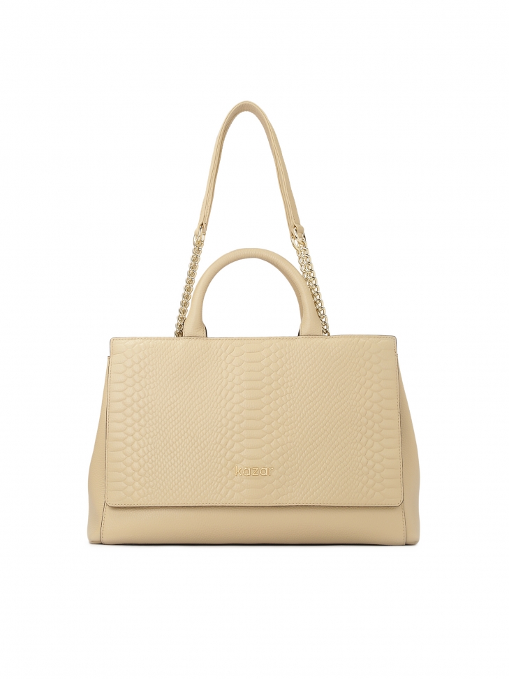Beige leather handbag with double handles