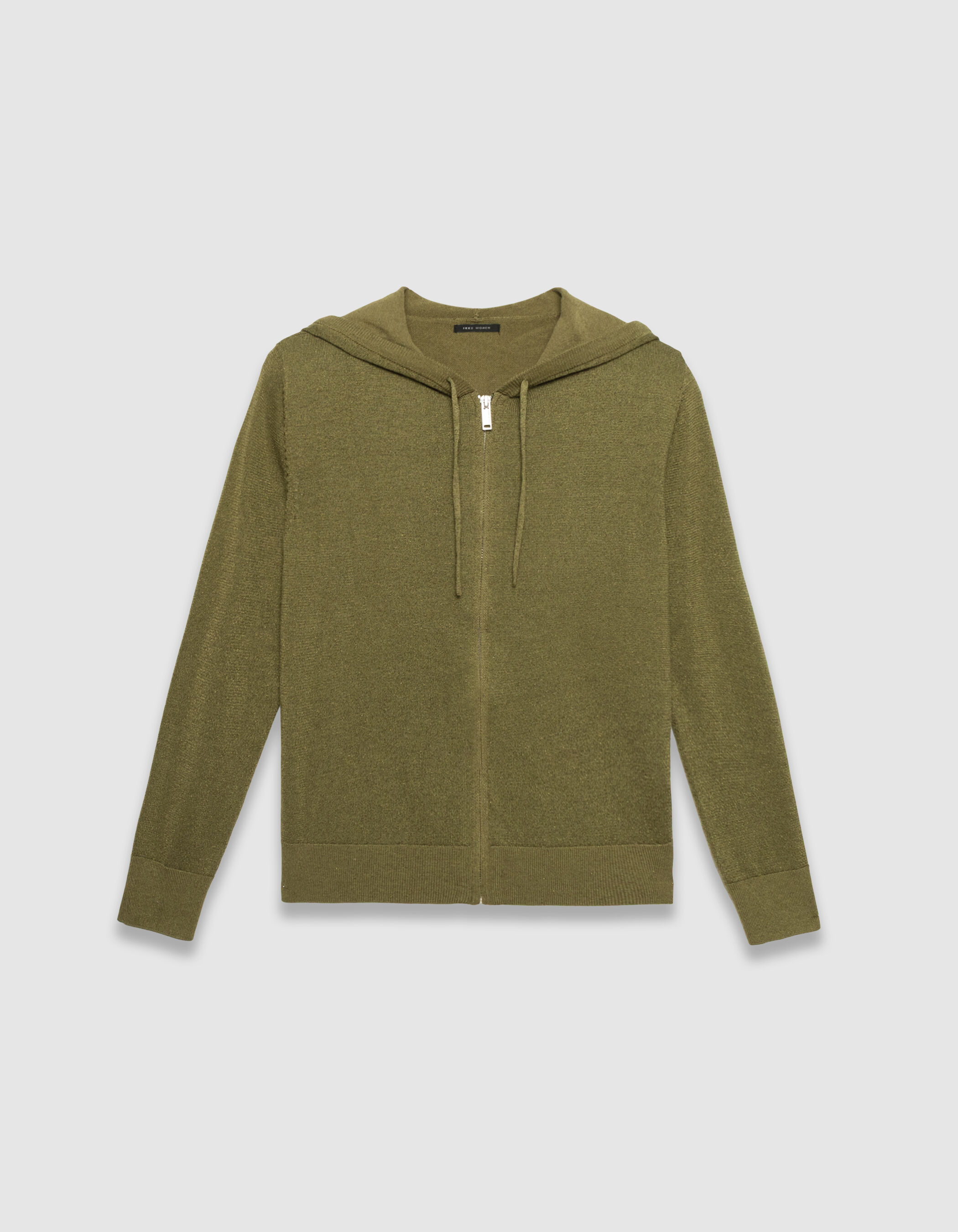 Cardigan à capuche kaki tricot lurex chevron dos Femme