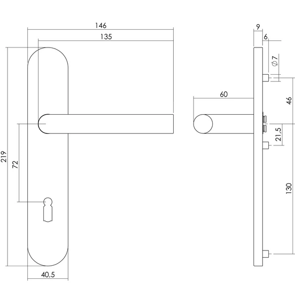 Türdrücker mit Rosette »Helena«, D.55x10 mm PZ-Rosetten