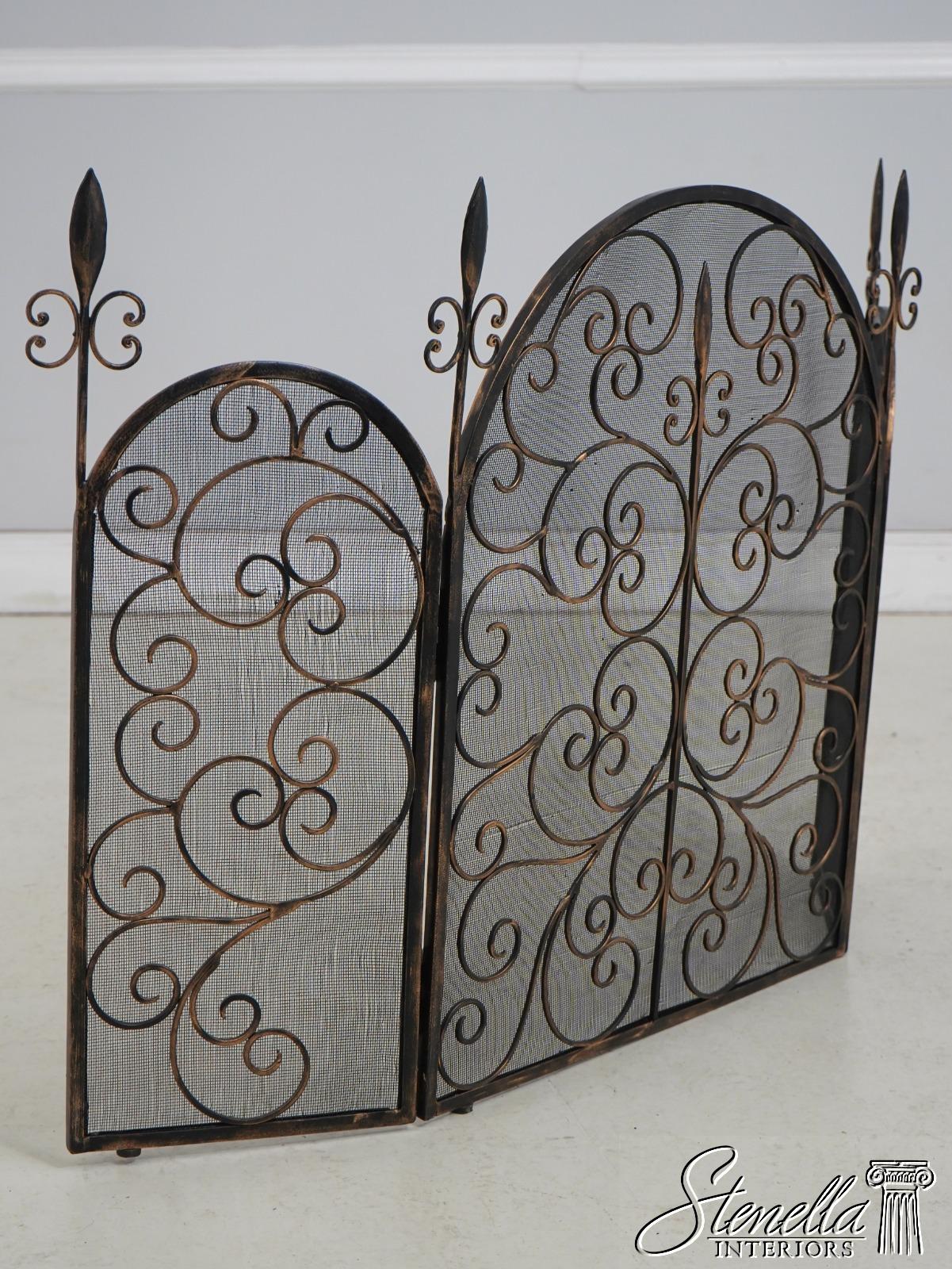 F73753: French Country Wrought Iron 3 Panel Firescreen