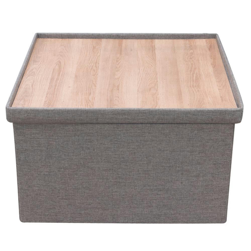 SCANDI - Coffre pouf pliable table tissu gris