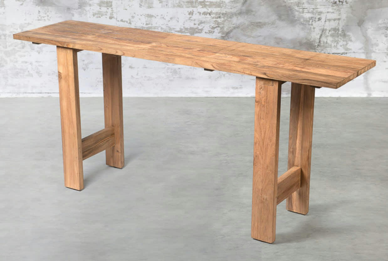 WOODY - Table haute teck recyclé L170