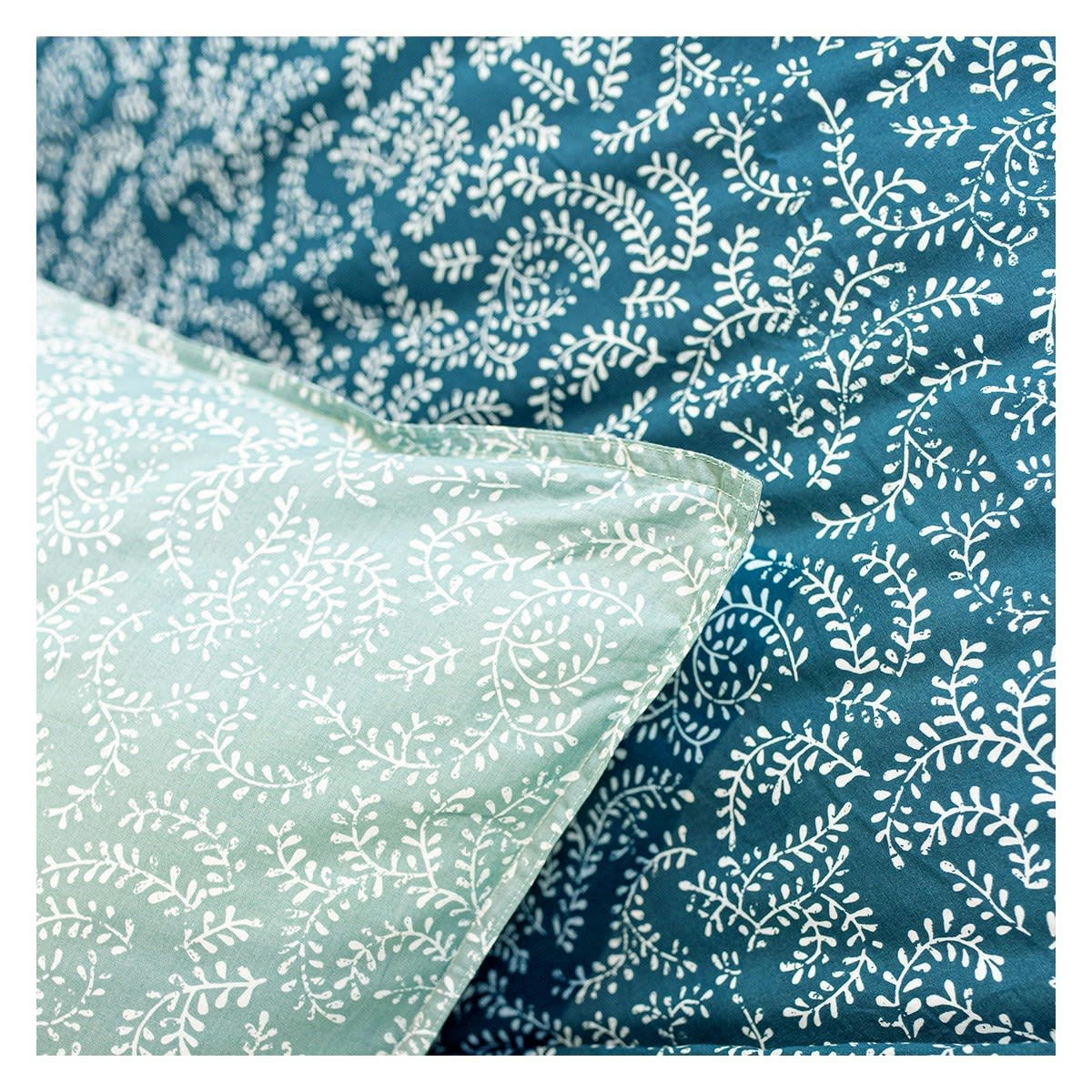 KERALA - Parure de lit 2 personnes imprimé bohème en Coton Vert 220x240 cm