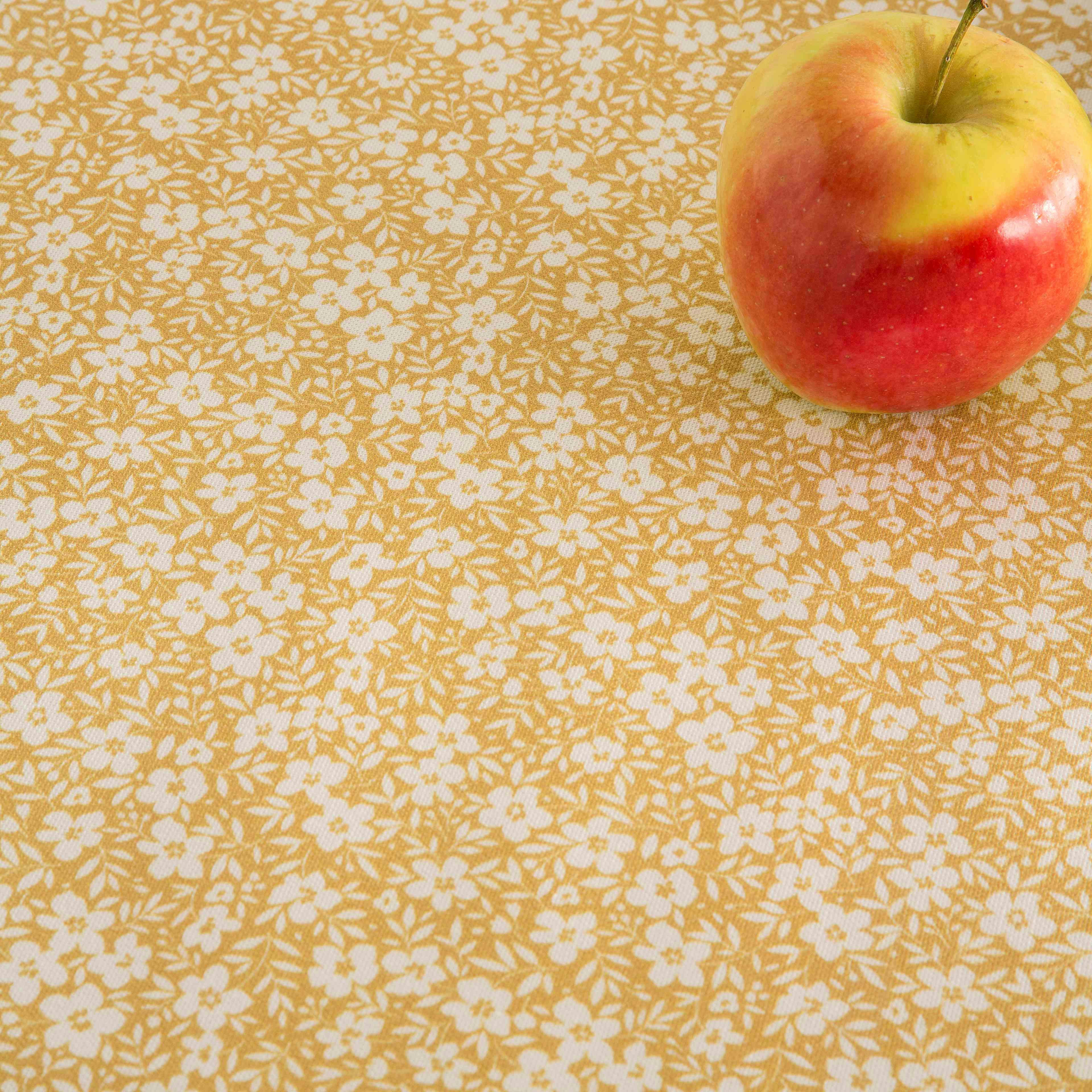 XILO OCRE - Nappe imprimée jaune avec traitement anti-taches en coton 140x100 cm