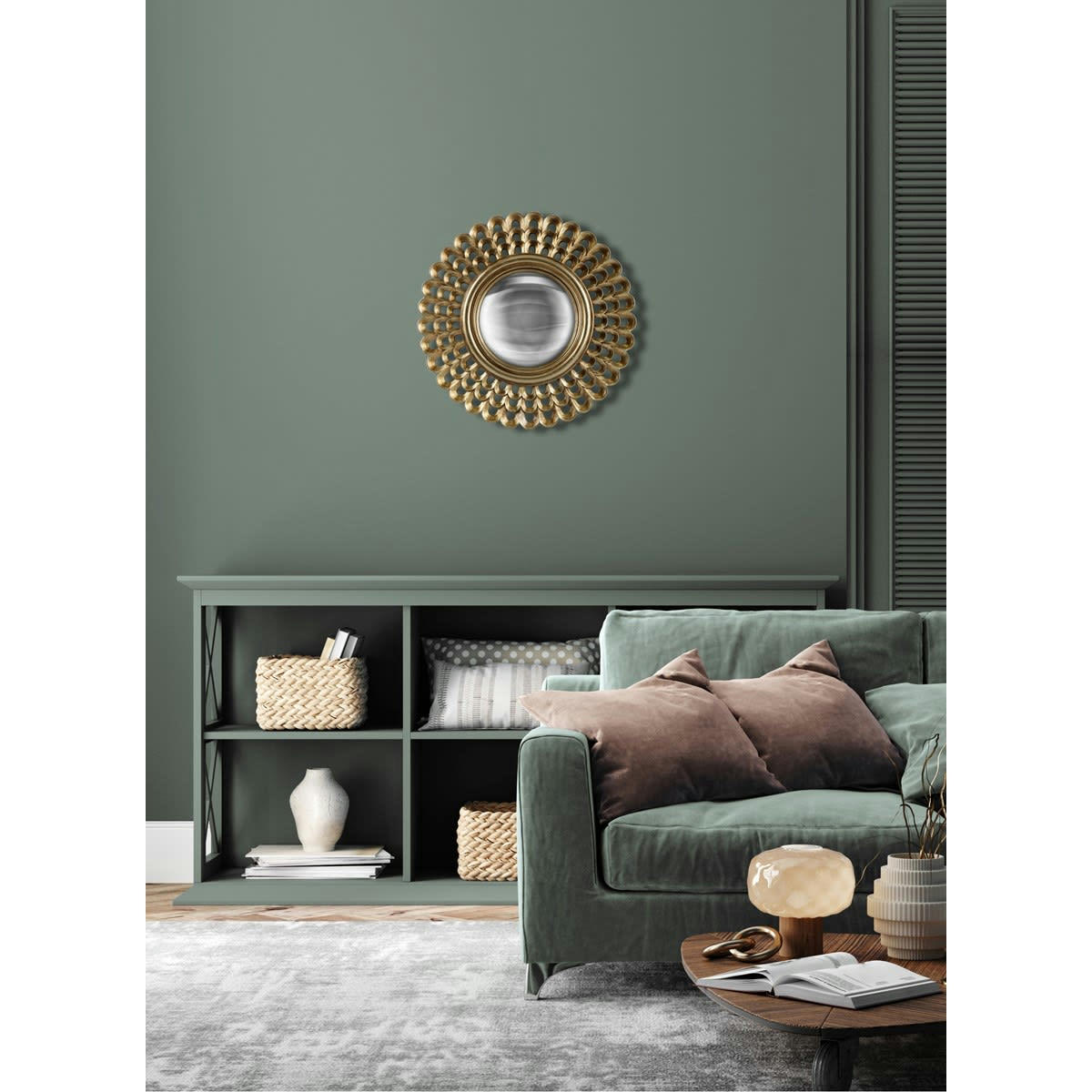 - Miroir rond convexe doré 28,8cm