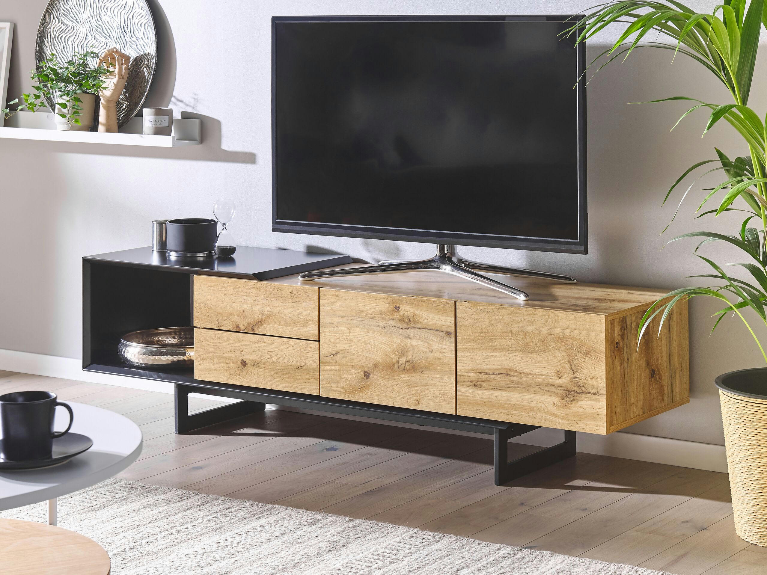 FIORA - Meuble TV design effet bois clair noir