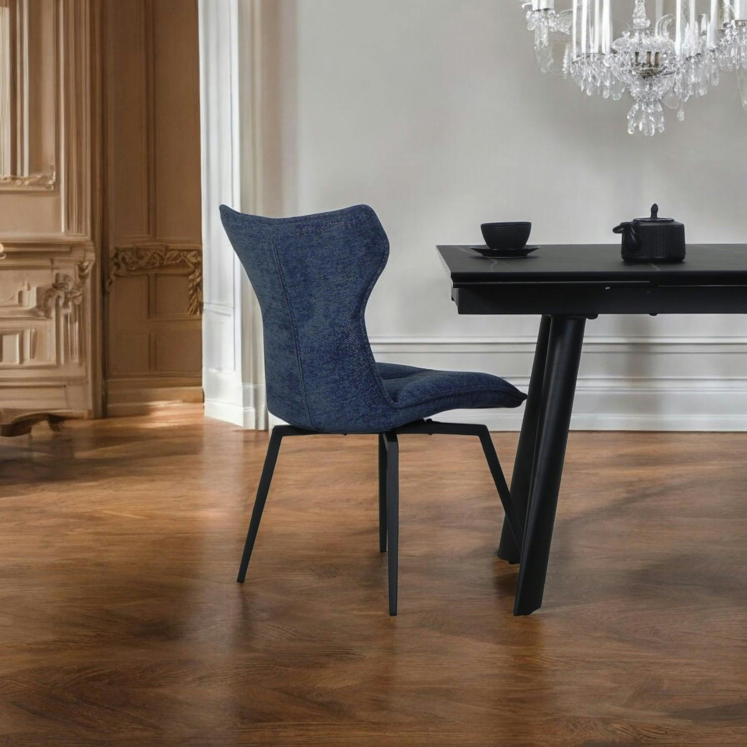 Chaise bleue pivotante en velours avec passepoil (lot de 2) LOMBARDIE