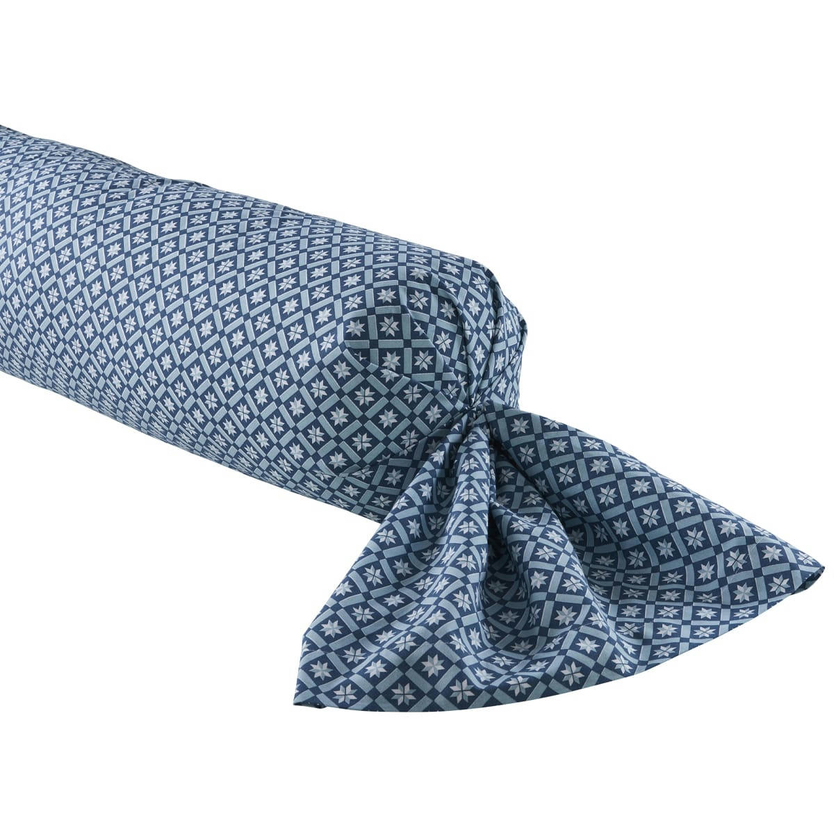 CHARLIE - Taie de traversin en bambou bleu et blanc 85x185