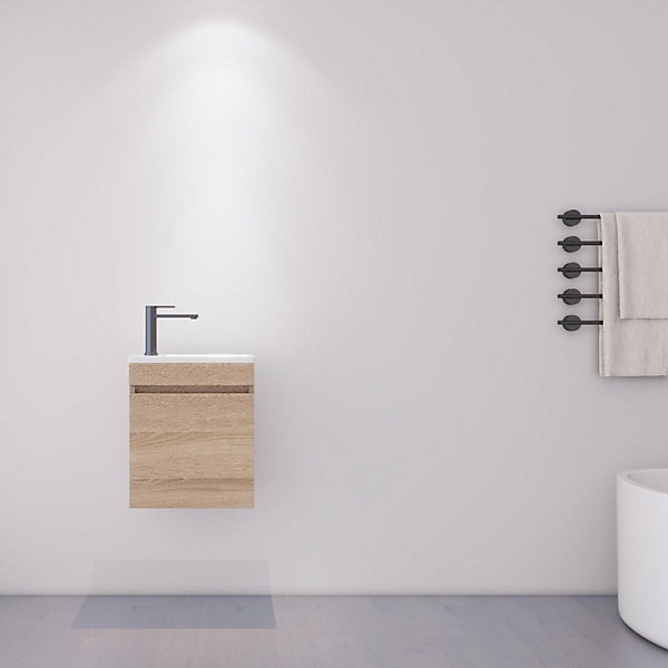 Meuble compact lave-mains effet bois avec vasque intégrée - DILECI