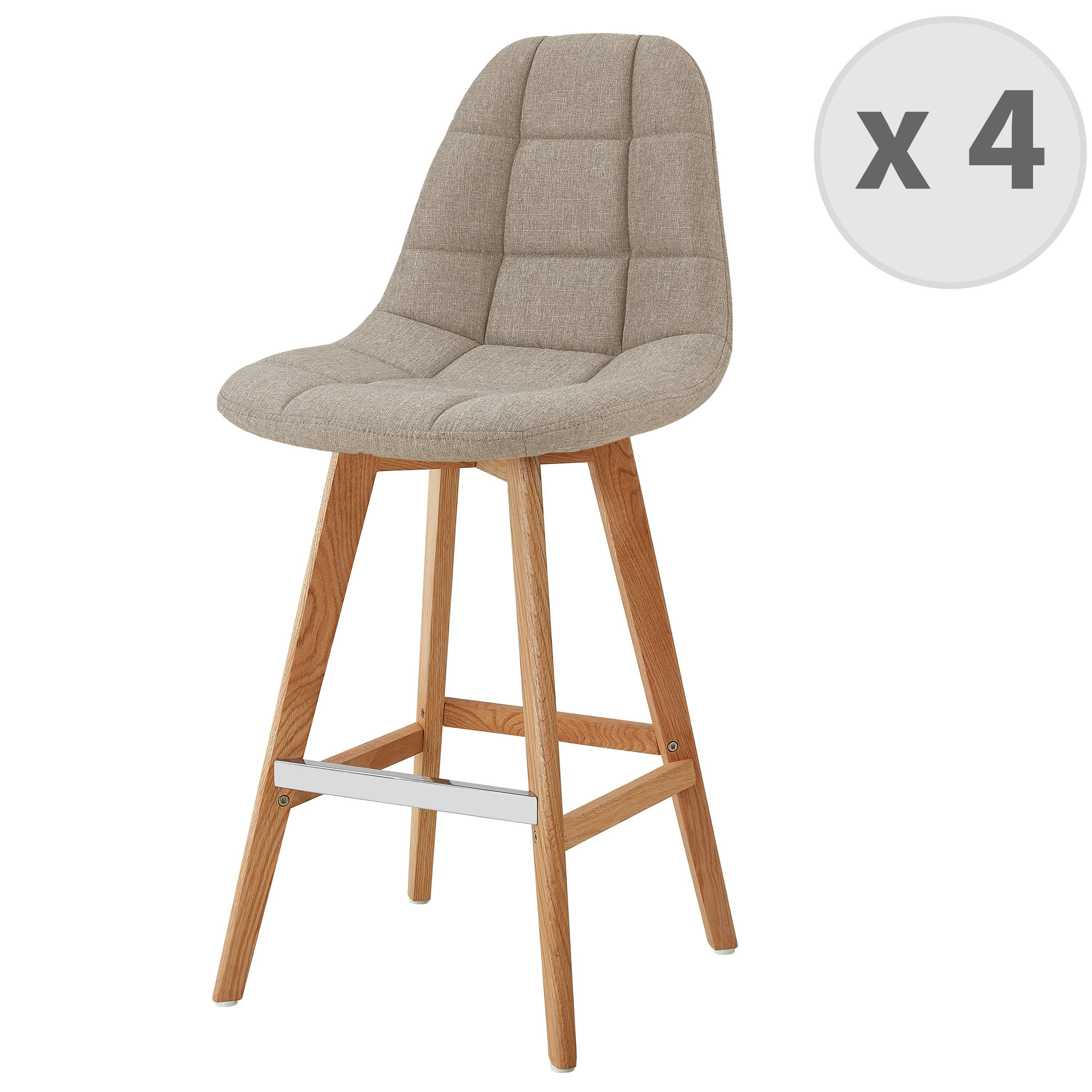 OWEN - Tabouret de bar scandinave tissu Lin pied hêtre (x4)