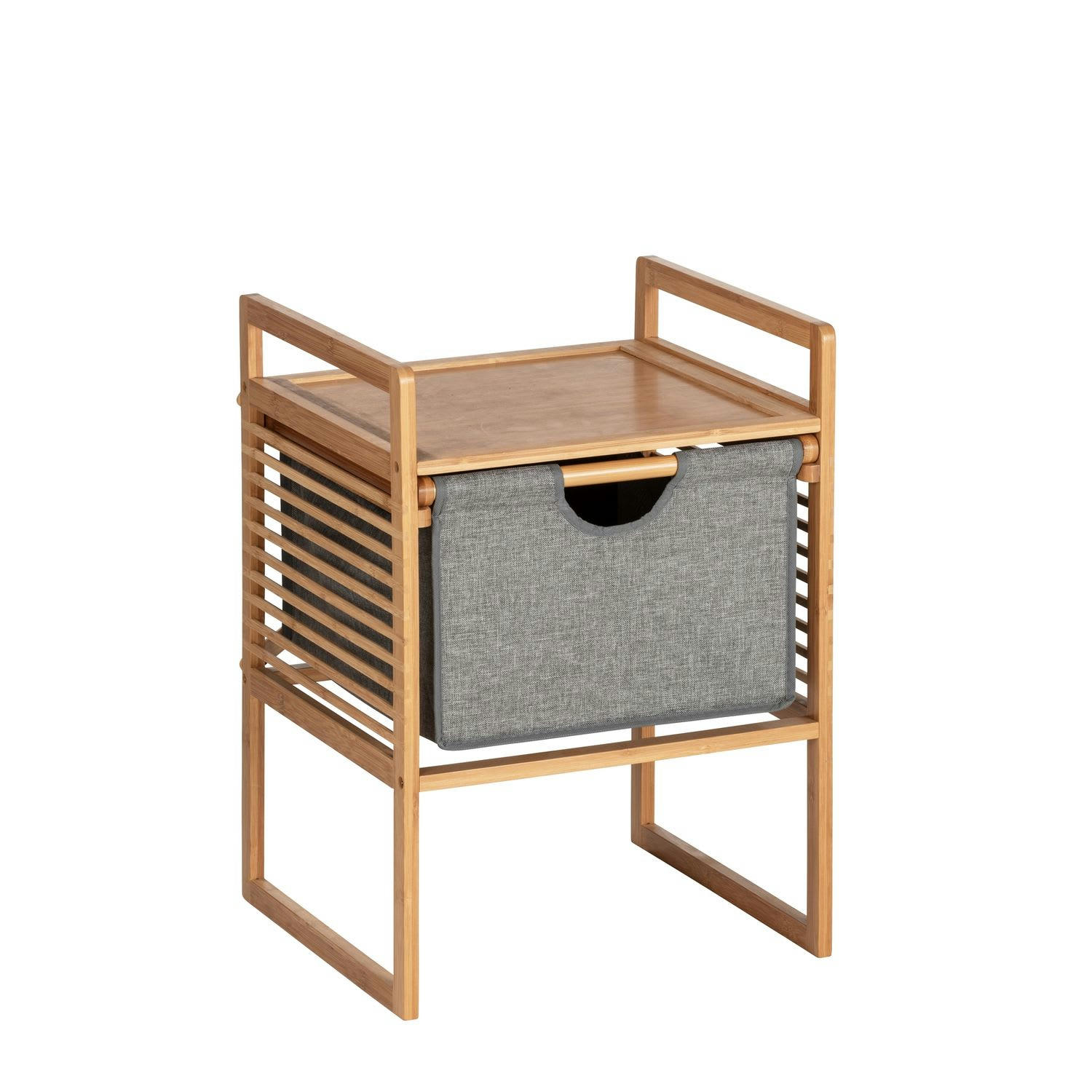 BAHARI - Table d'appoint bahina en bambou avec 1 tiroir en tissu gris
