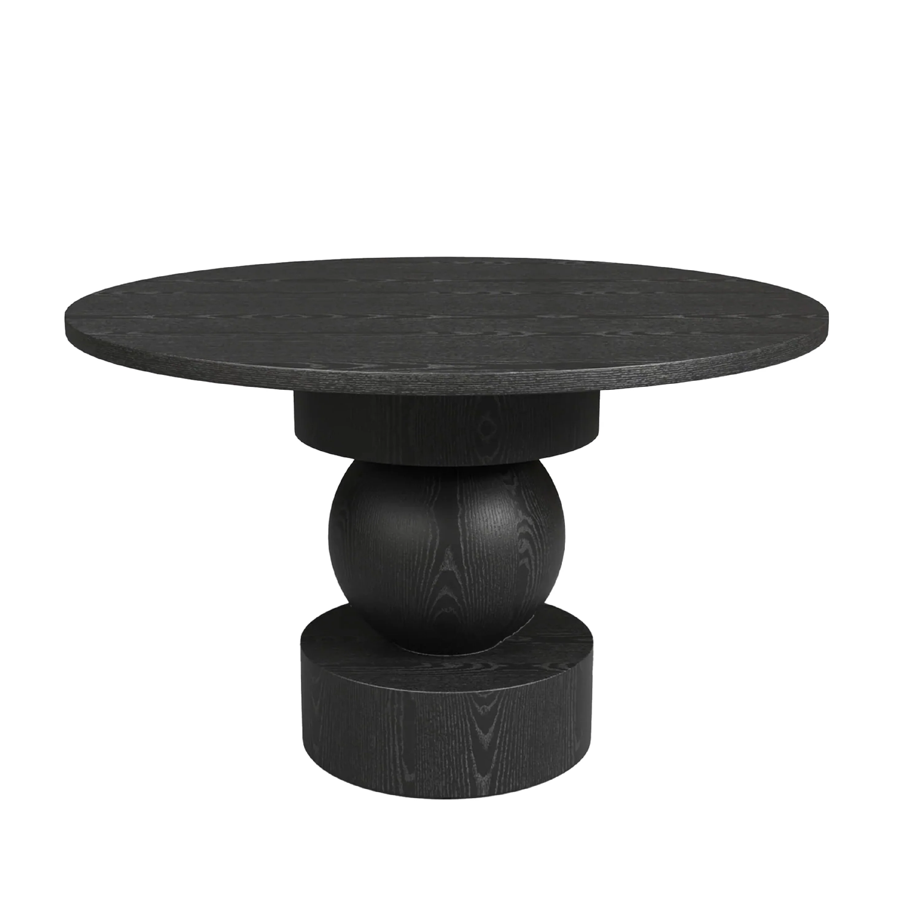 Dining Table, Black Solid Wood, 48 Inch Round Top, Classic Turned Base