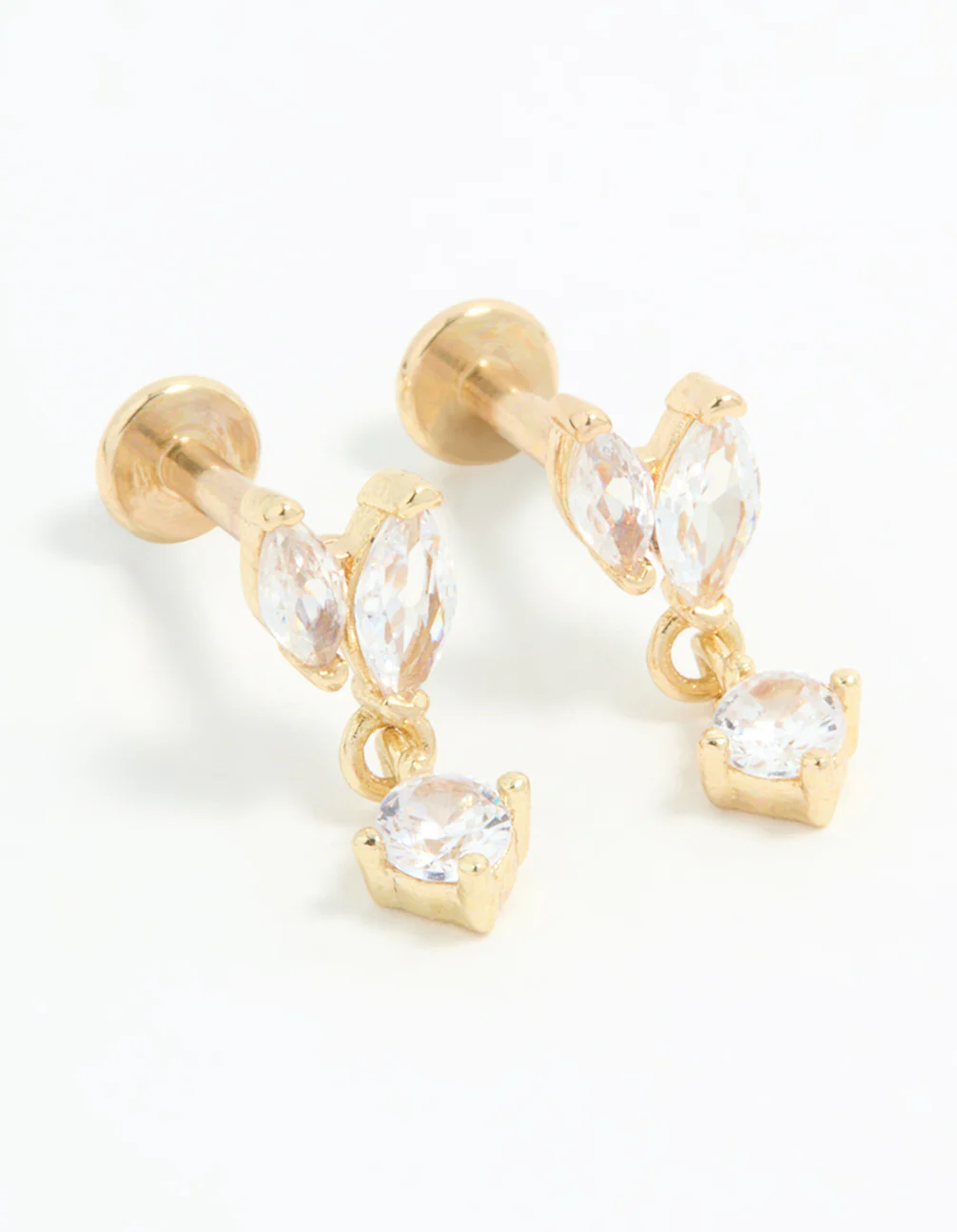 Gold Plated Surgical Steel Cubic Zirconia Flat Back Studs 2-Pack