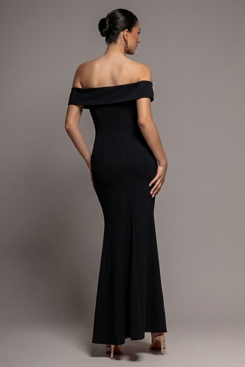 Goddiva Off The Shoulder Maxi Dress With Split