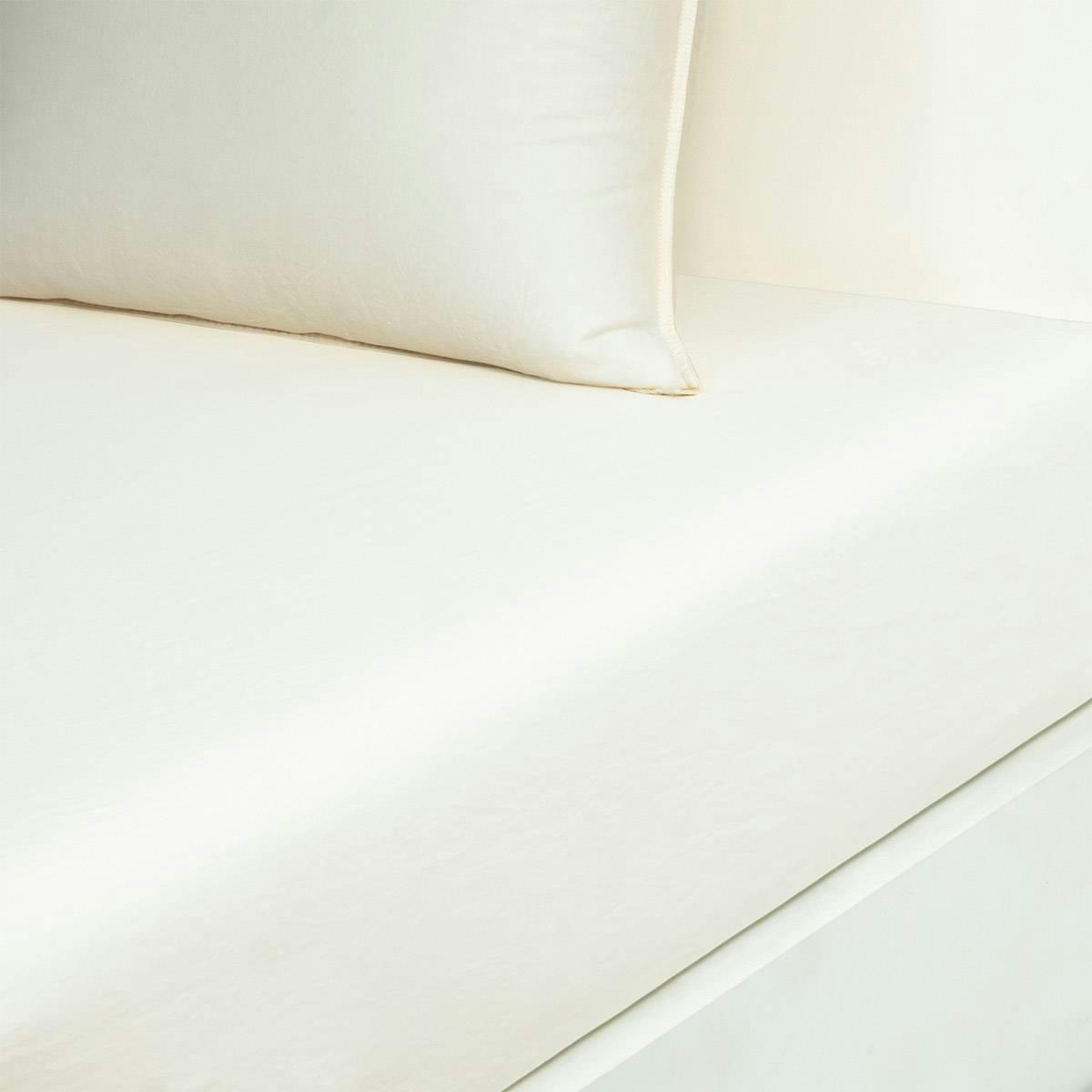 PALERME - Drap housse en satin de coton lavé ecru 160 x 200 cm