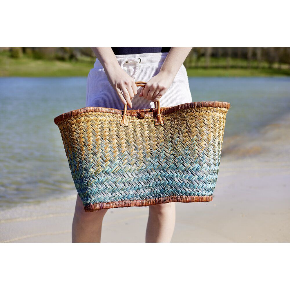 Panier de plage en fibre naturelle et cuir (plusieurs modèles)
