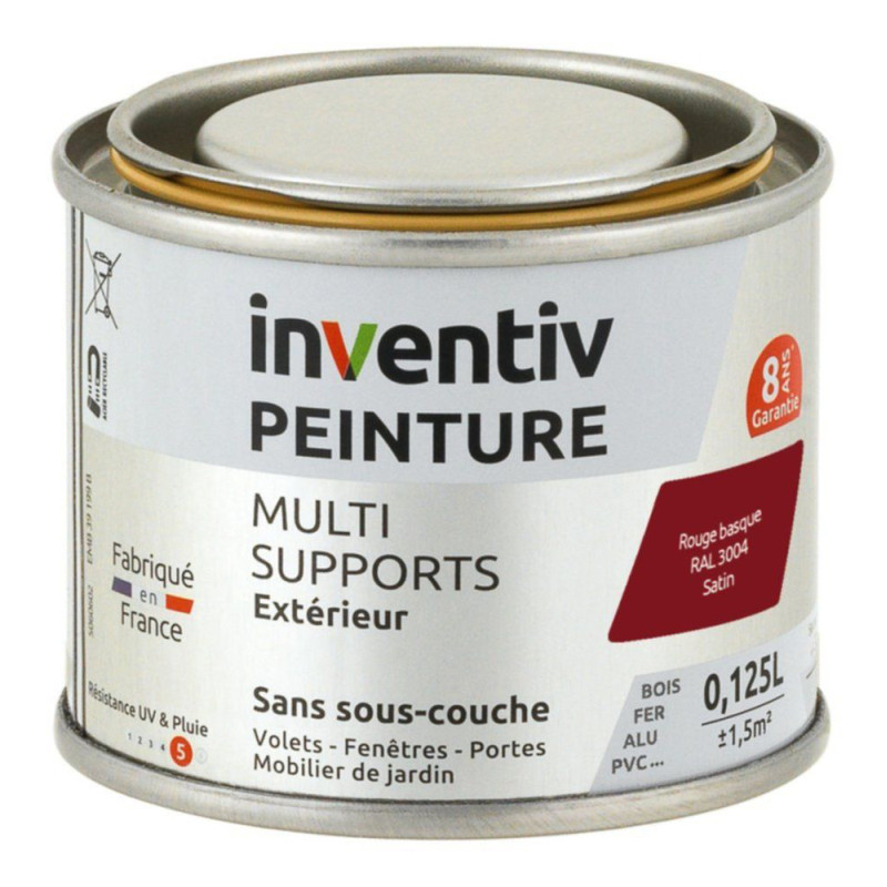 Peinture multi-supports rouge basque satiné 0,125 L INVENTIV
