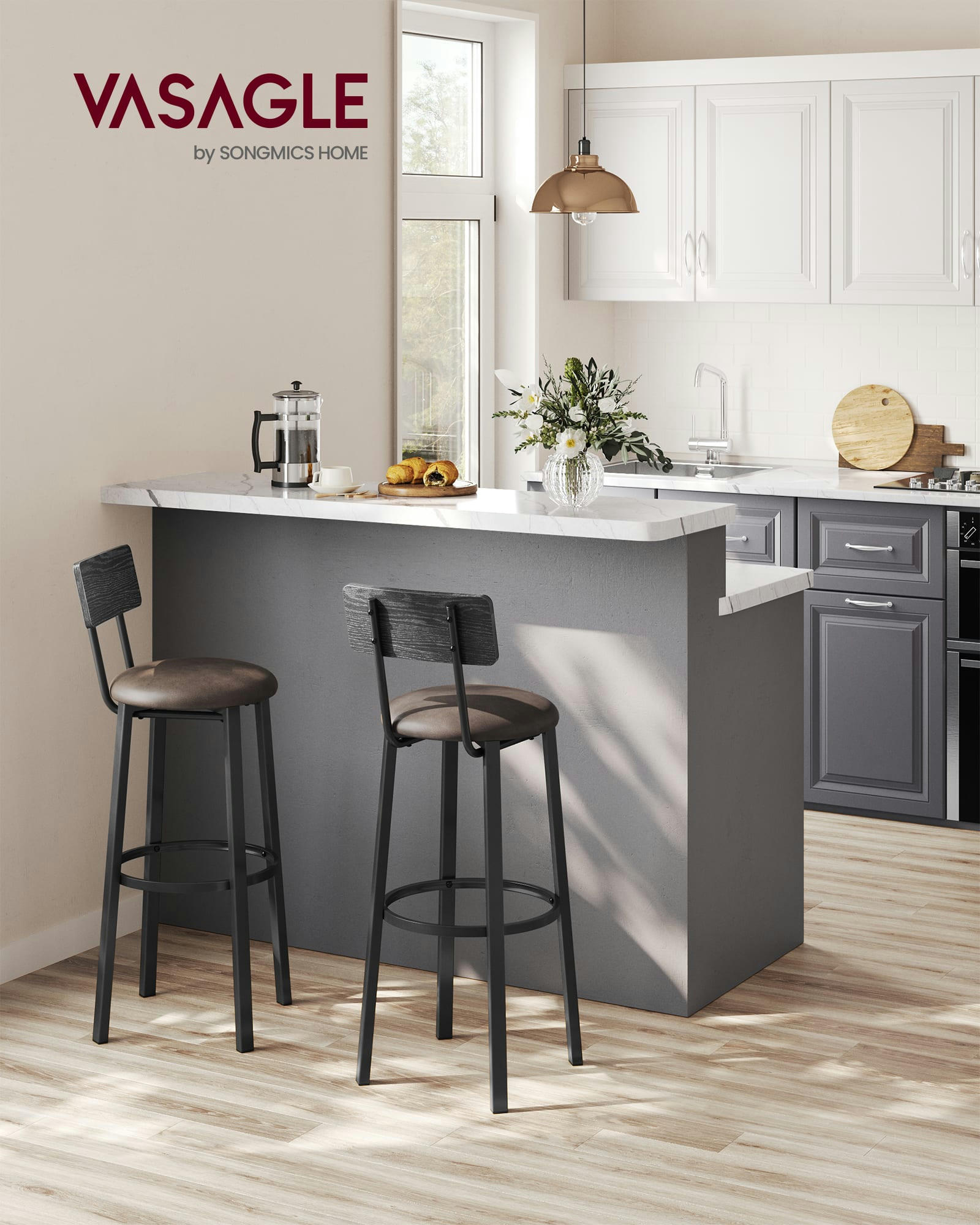 - Tabourets de bar effet bois noir classique et marron café