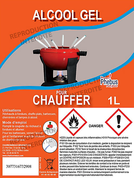 Alcool gélifié pour chauffer Phebus 1L