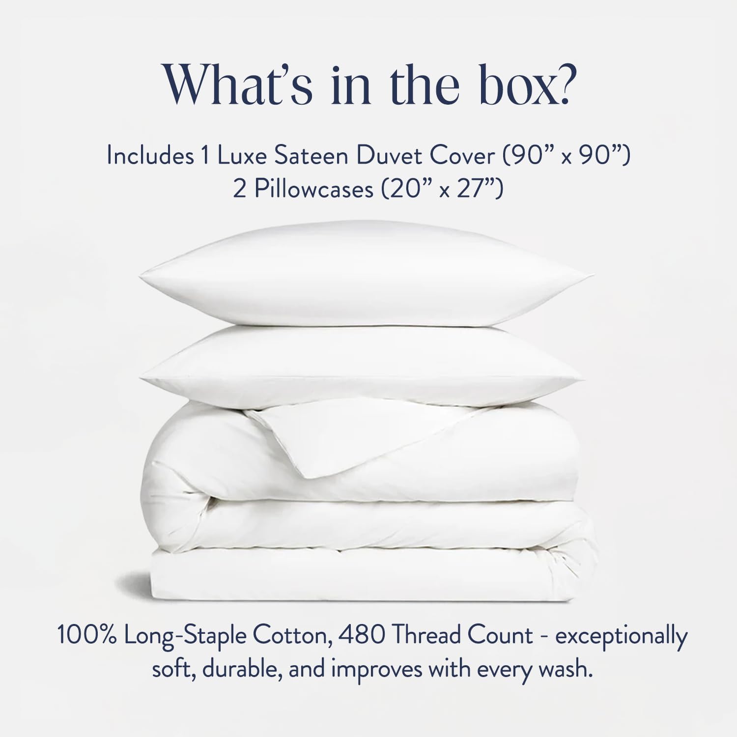 Brooklinen Luxury Sateen Duvet Cover Set - 100% Cotton, Full/Queen Size in White - Includes 1 Duvet Cover and 2 Standard Pillowcases - Best Full/Queen Duvet Covers