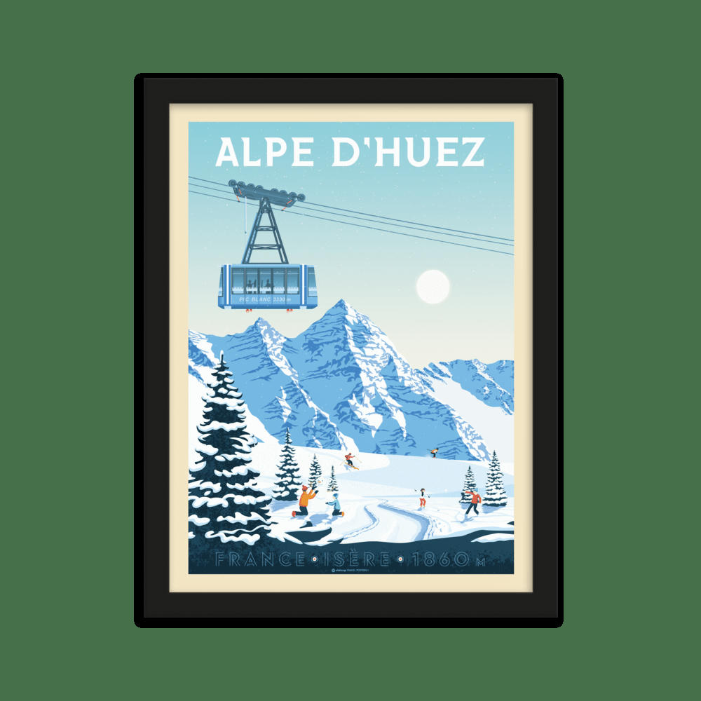 - Affiche Alpe d'Huez France + Cadre Bois noir 21x29,7 cm