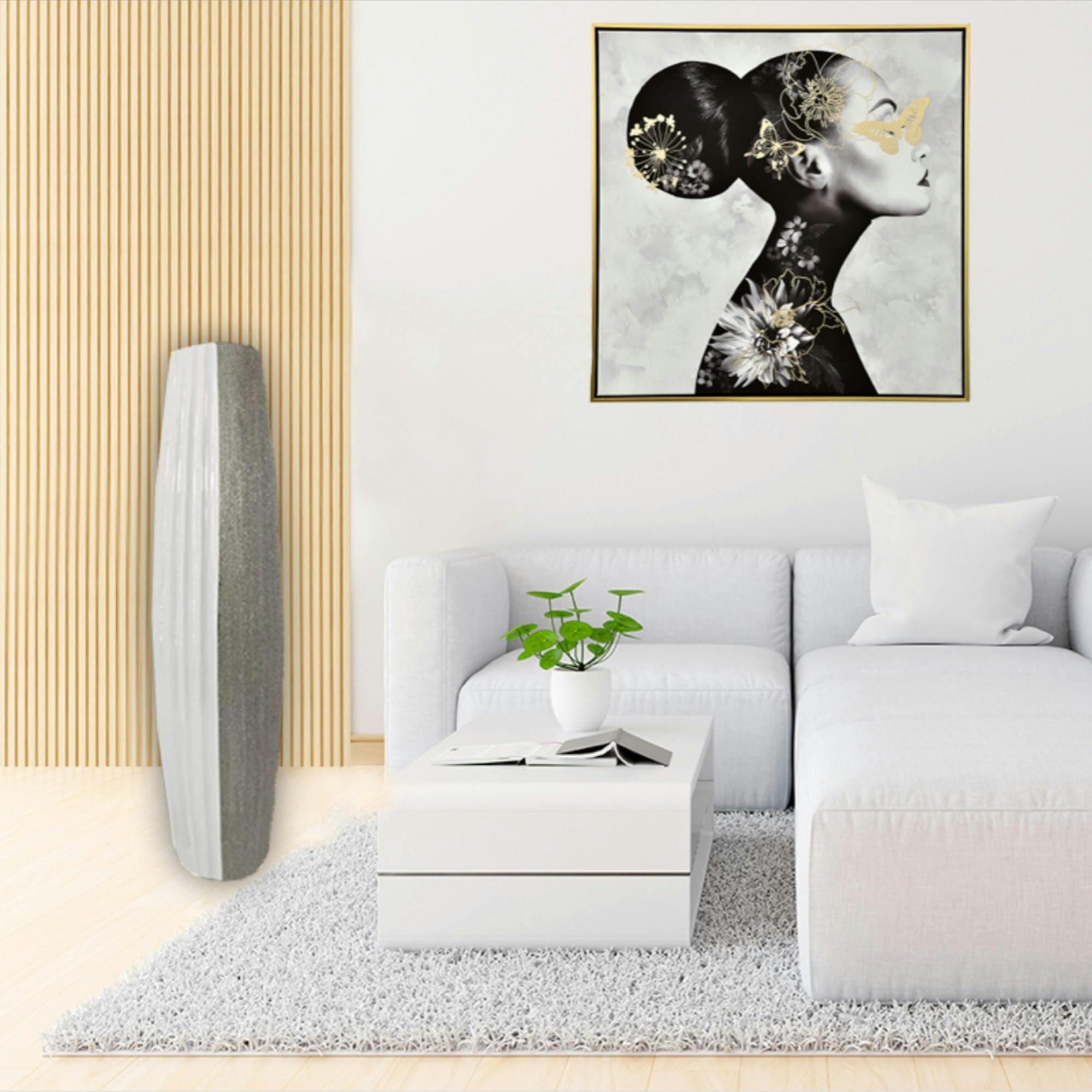 Grand vase décoratif blanc et argent
