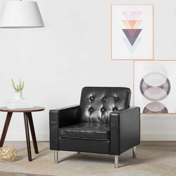 Fotel Wypoczynkowy Do Salonu Pokoju Czarny 75x70x75 cm Skóra ekologiczna