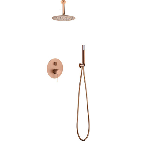 Ensemble de douche Plafond TOUCHER à encastrer - Mitigeur monocommande Or rose brossé Ensemble encastré douchette   tête de douch