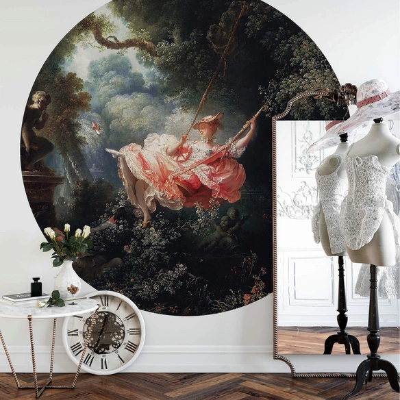 Vliestapete »Runde Vliestapete«, Fragonard Kunstdruck Die Schaukel, mehrfarbig, matt
