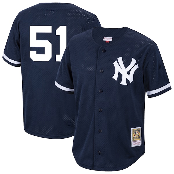 Bernie Williams New York Yankees  Cooperstown Collection Mesh Batting Practice Button-Up Jersey  - Navy
