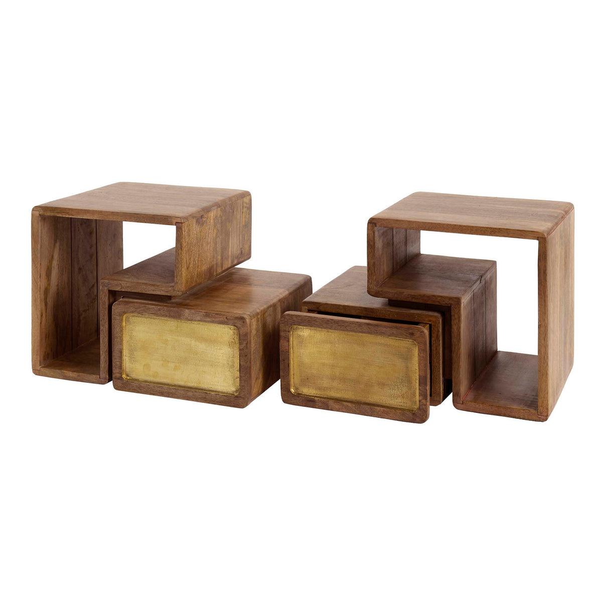 Giga Meubel Nachtkastje Brass - Naturel Hout - Set van 2 - 42x30x30cm