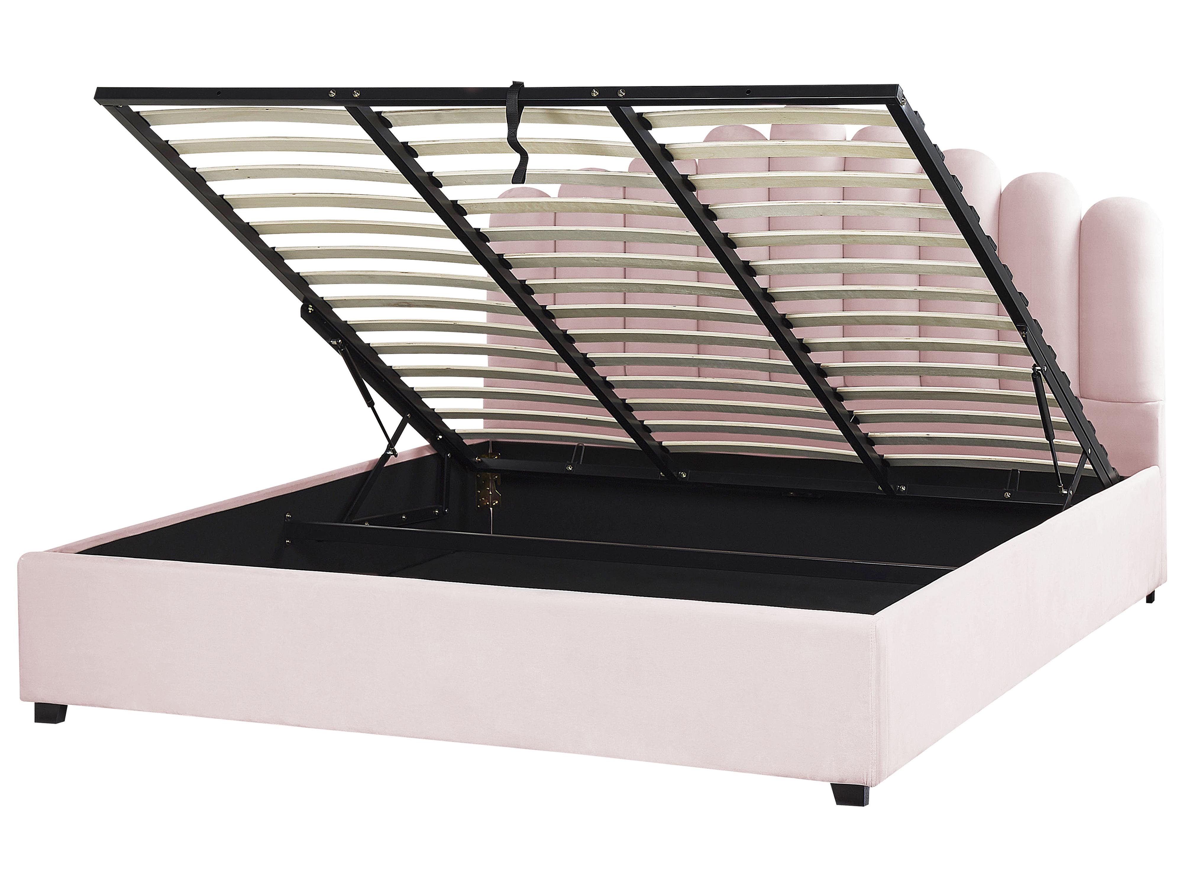 Ottoman Bed Velvet VINCENNES 180 x 200 cm (EU Super King) Pastel Pink