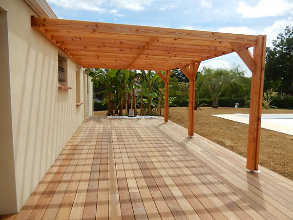 Carport pergola adossée 600cmx400cm Bois DOUGLAS Français label PEFC (Charpente -Auvent - Abri terrasse) surface 24 m²