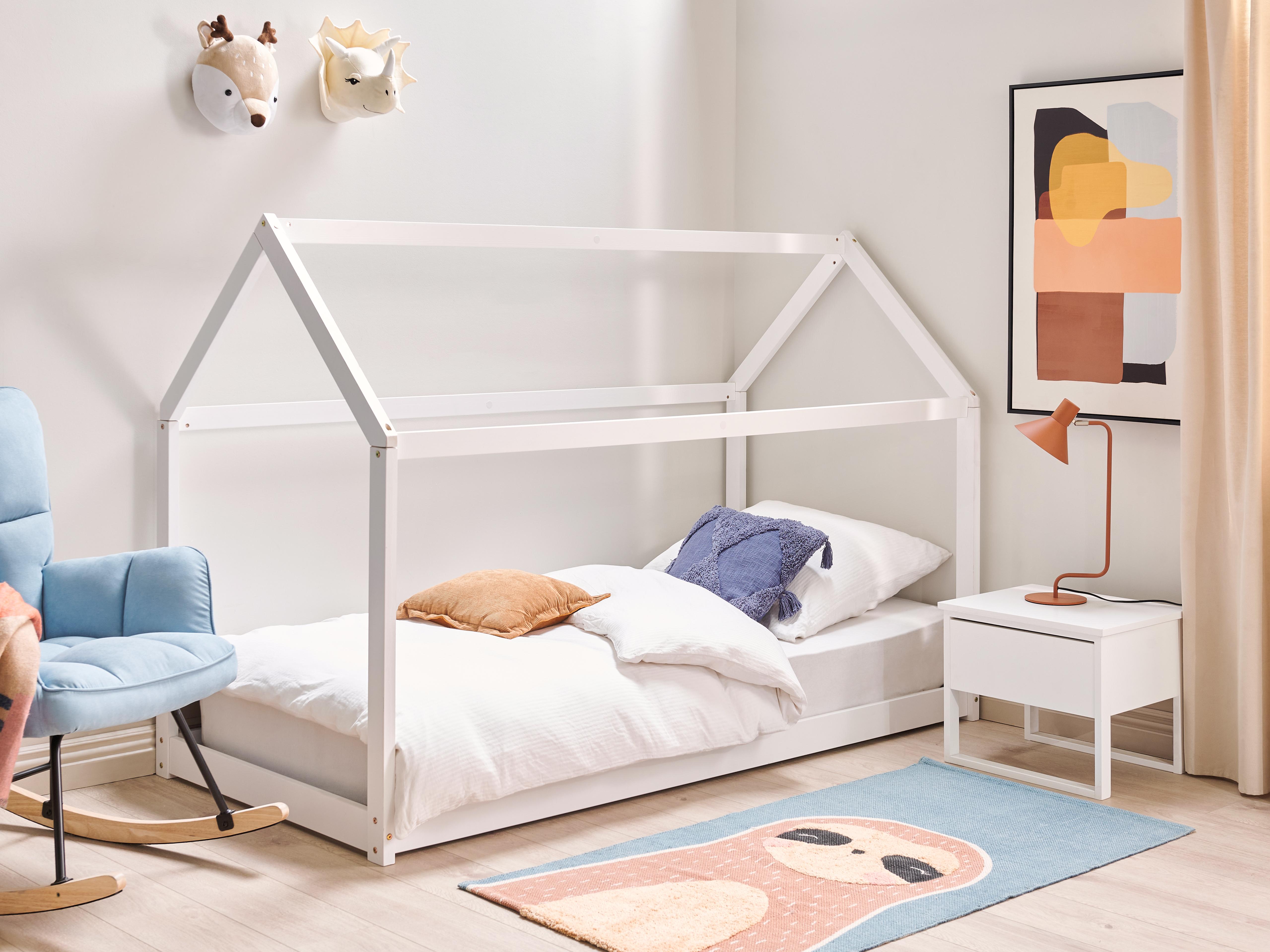Kids Bed House Pine Wood TOSSE 90 x 200 cm (EU Single) White