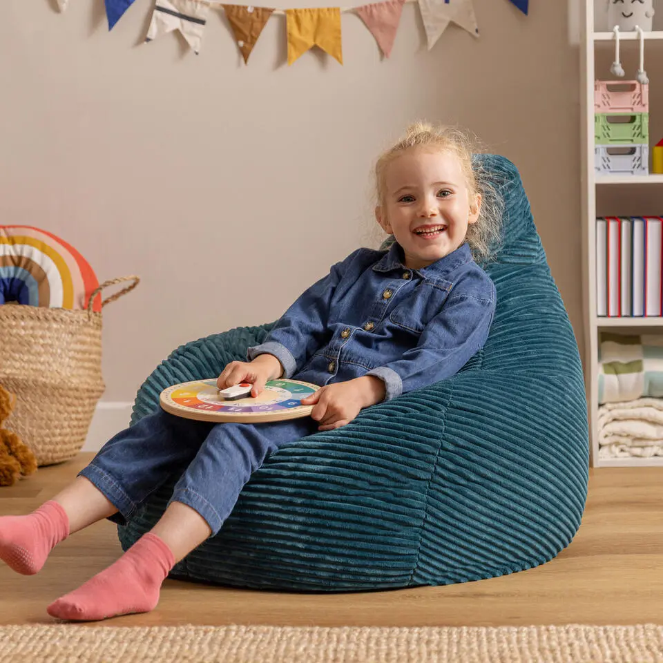 Set van 2 icon Kinderzitzakken Dalton - Corduroy Zitzak - Blauwgroen